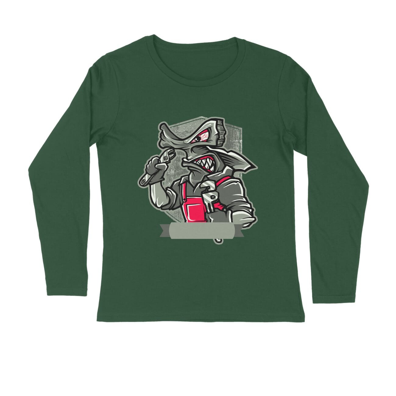 Men's Full Sleeve Round Neck T-Shirt - Angry Mechanic Hammer Shark - Image 3