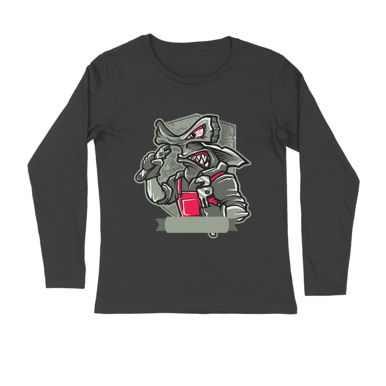 Men's Full Sleeve Round Neck T-Shirt - Angry Mechanic Hammer Shark - Image 7